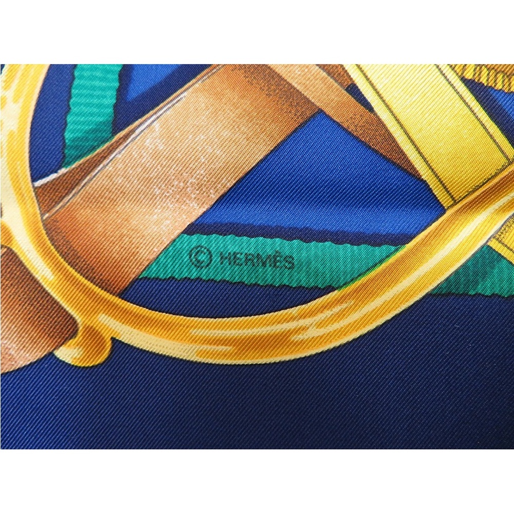 Hermes Blue and Gold Silk Scarf - Picture 10 of 11